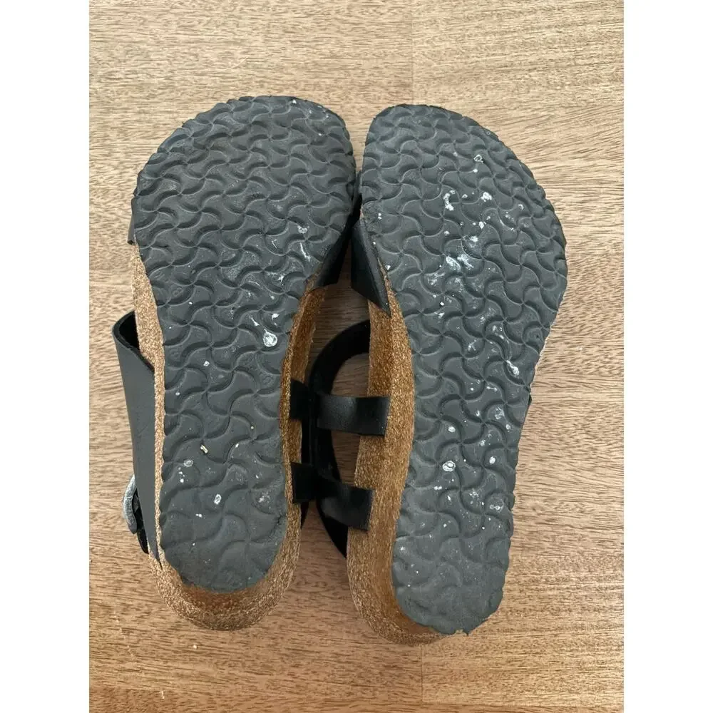 Birkenstock Black Leather Wedge Sandals‎